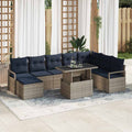 Conjunto de sofá de jardín con cojín 9 pcs gris y azul marino