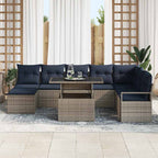 Conjunto de sofá de jardín con cojín 9 pcs gris y azul marino