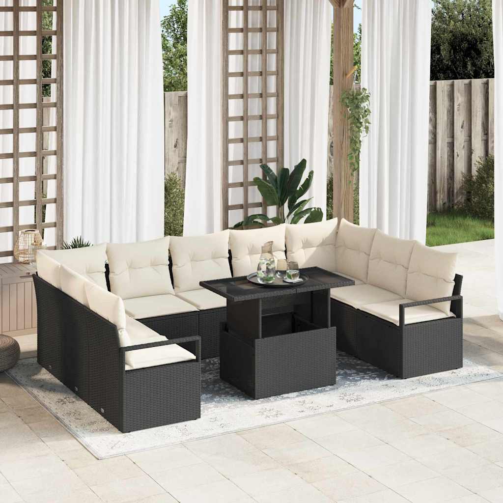 Conjunto de sofá de jardim 10 pcs Preto Rattan de Poliéster
