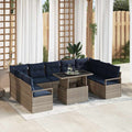 Conjunto de sofá de jardín 10 pcs Gris y azul marino Poliratán