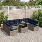 Conjunto de sofá de jardín 10 pcs Gris y azul marino Poliratán