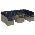 Conjunto de sofá de jardín 10 pcs Gris y azul marino Poliratán