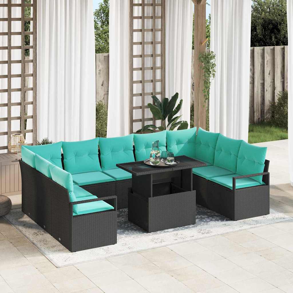 Conjunto de sofá de jardín 10 pcs Gris y azul marino Poliratán