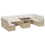 Conjunto de sofá de jardín 11 pcs beige y crema ratán sintético
