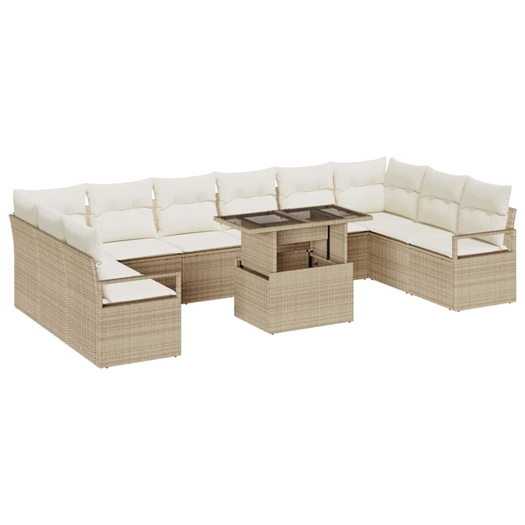 Conjunto de sofá de jardín 11 pcs beige y crema ratán sintético