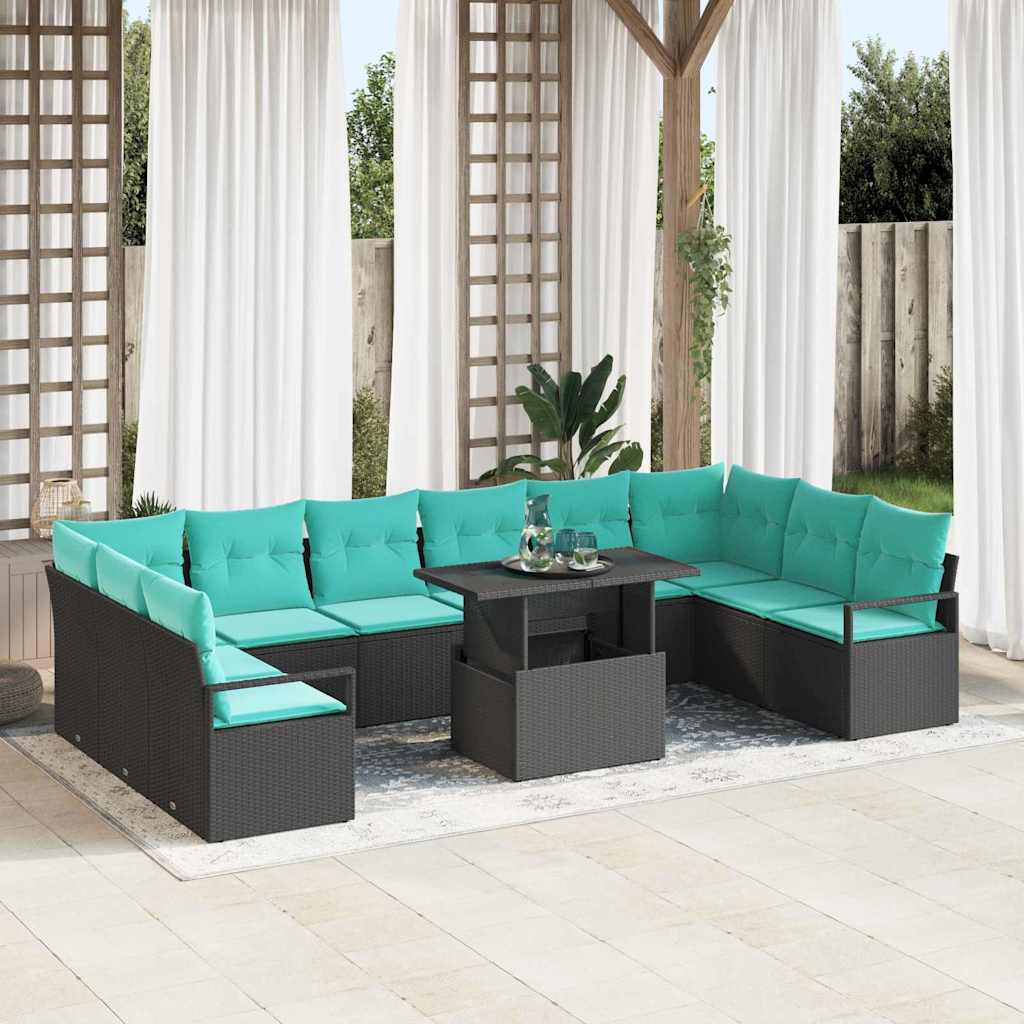 11-piece Outdoor Sofa Set Brown and Red Poly Rattan