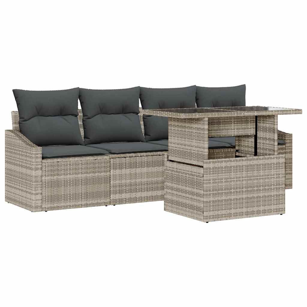 Conjunto de sofá de jardín 5 pcs Gris claro ratán sintético