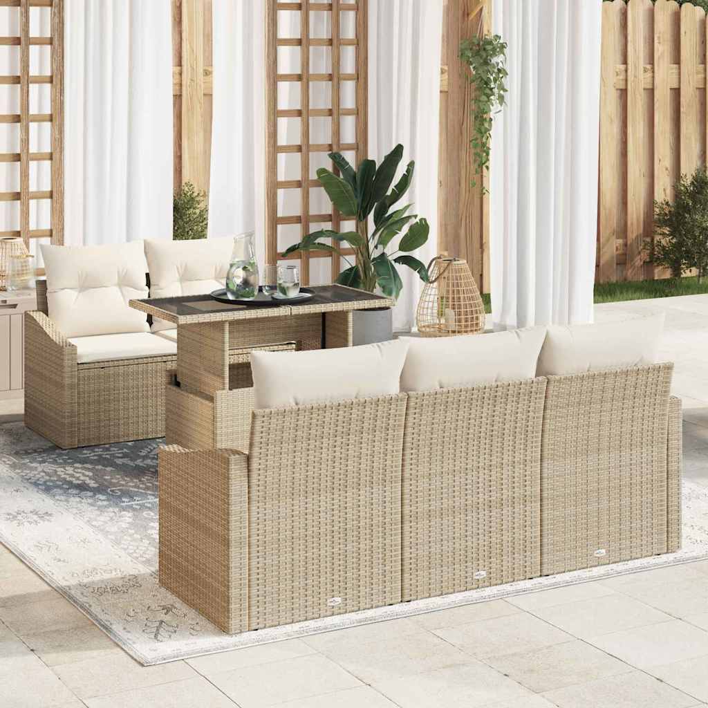 Conjunto de sofá de jardim 6 peças bege e creme vime sintético