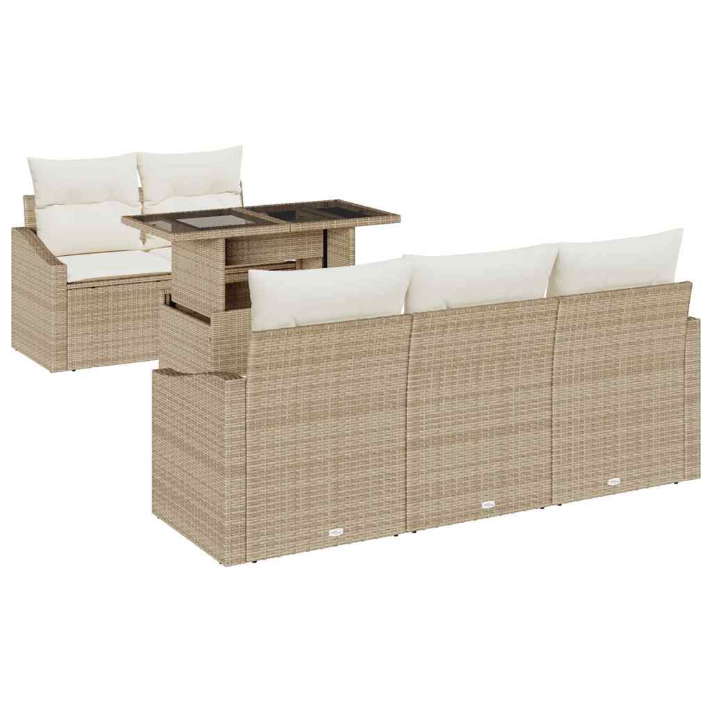 Conjunto de sofá de jardín 6 pcs beige y crema ratán sintético
