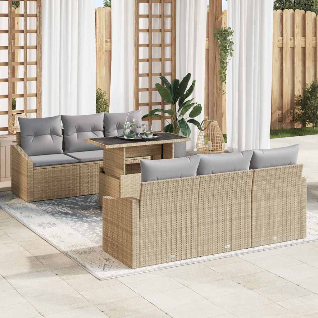 Conjunto de sofá de jardín 7 pcs Beige y Gris Claro