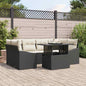 Conjunto de Sofás de Jardim 7 Peças Preto e Creme Rattan Sintético