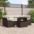 Conjunto de sofá de jardín 7 pcs Marrón y crema ratán sintético