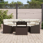 Conjunto de sofá de jardín 7 pcs Marrón y crema ratán sintético