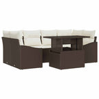 Conjunto de sofá de jardín 7 pcs Marrón y crema ratán sintético