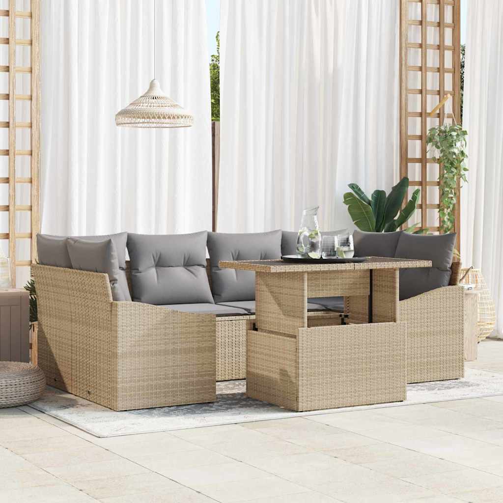 Conjunto de sofá de jardín con cojín 7 pcs beige y gris claro