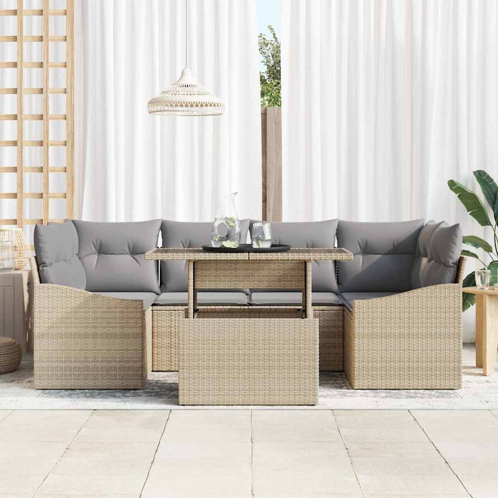 Conjunto de sofá de jardín con cojín 7 pcs beige y gris claro