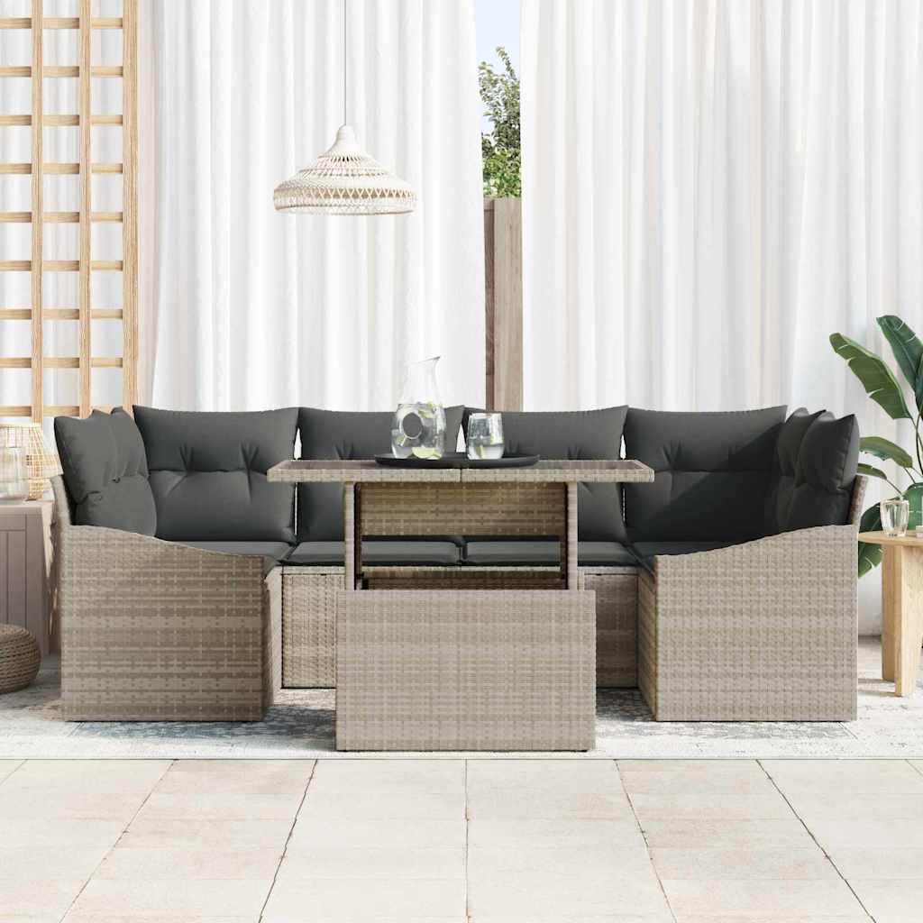 Conjunto de sofá de jardín 7 pcs Gris Claro ratán sintético