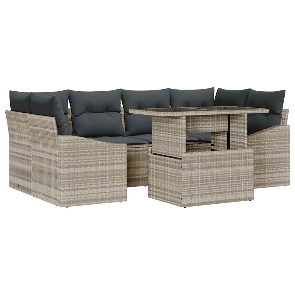 Conjunto de sofá de jardín 7 pcs Gris Claro ratán sintético