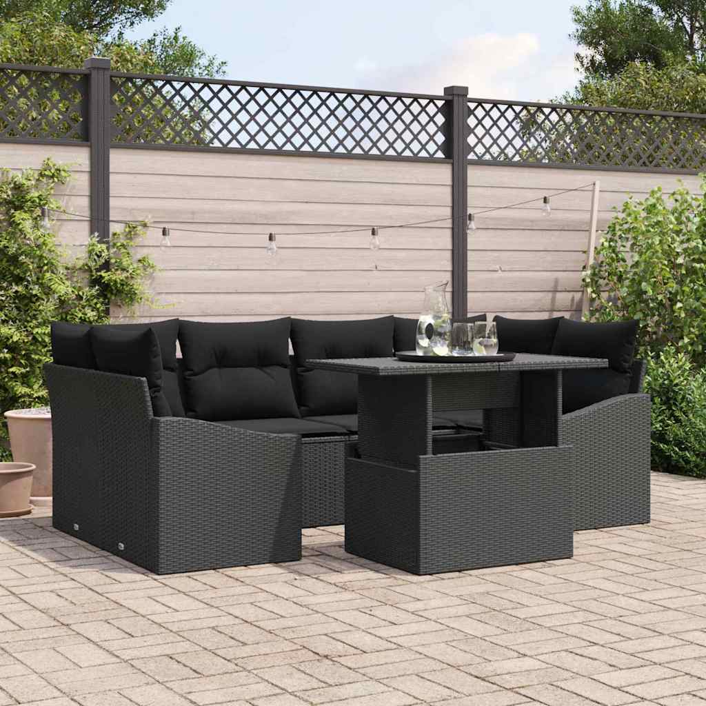 Conjunto de sofá de jardín 7 pcs Marrón y crema ratán sintético