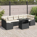 Conjunto de sofá de jardín 8 pcs Negro y crema ratán sintético