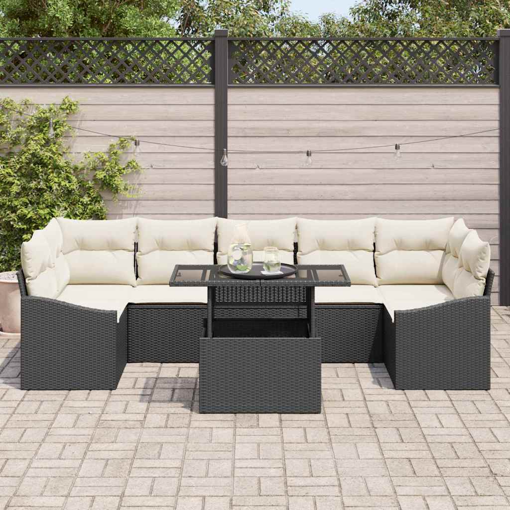 Conjunto de sofá de jardín 8 pcs Negro y crema ratán sintético