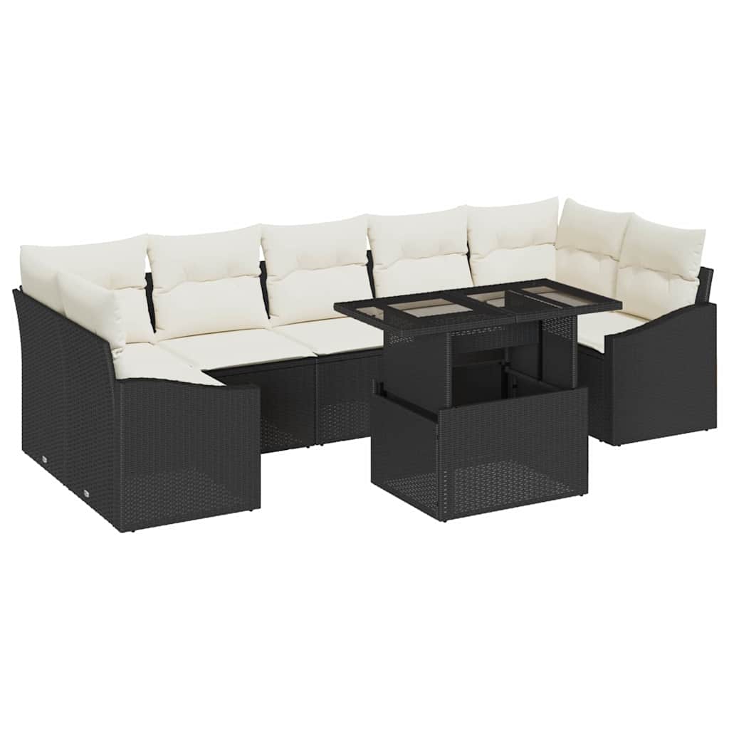 Conjunto de sofá de jardín 8 pcs Negro y crema ratán sintético