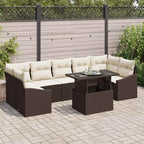 Conjunto de sofá de jardín 8 pcs Marrón y crema ratán sintético