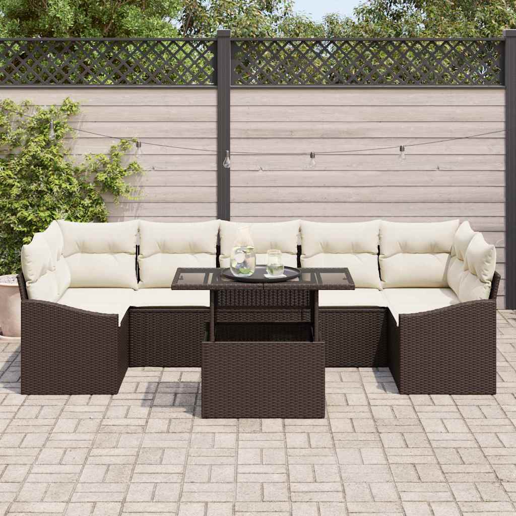 Conjunto de sofá de jardín 8 pcs Marrón y crema ratán sintético