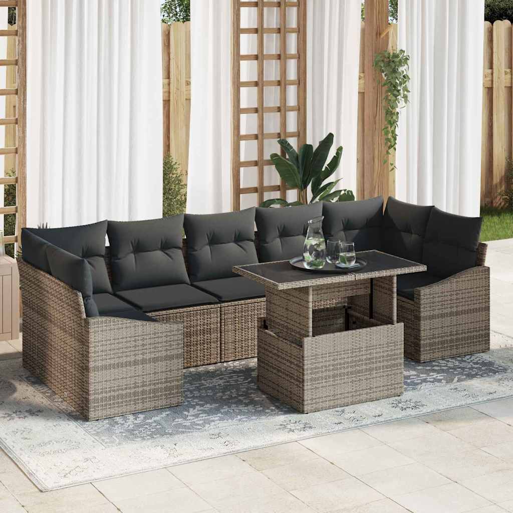 Conjunto de sofá de jardín con cojín 8 pcs beige y gris claro