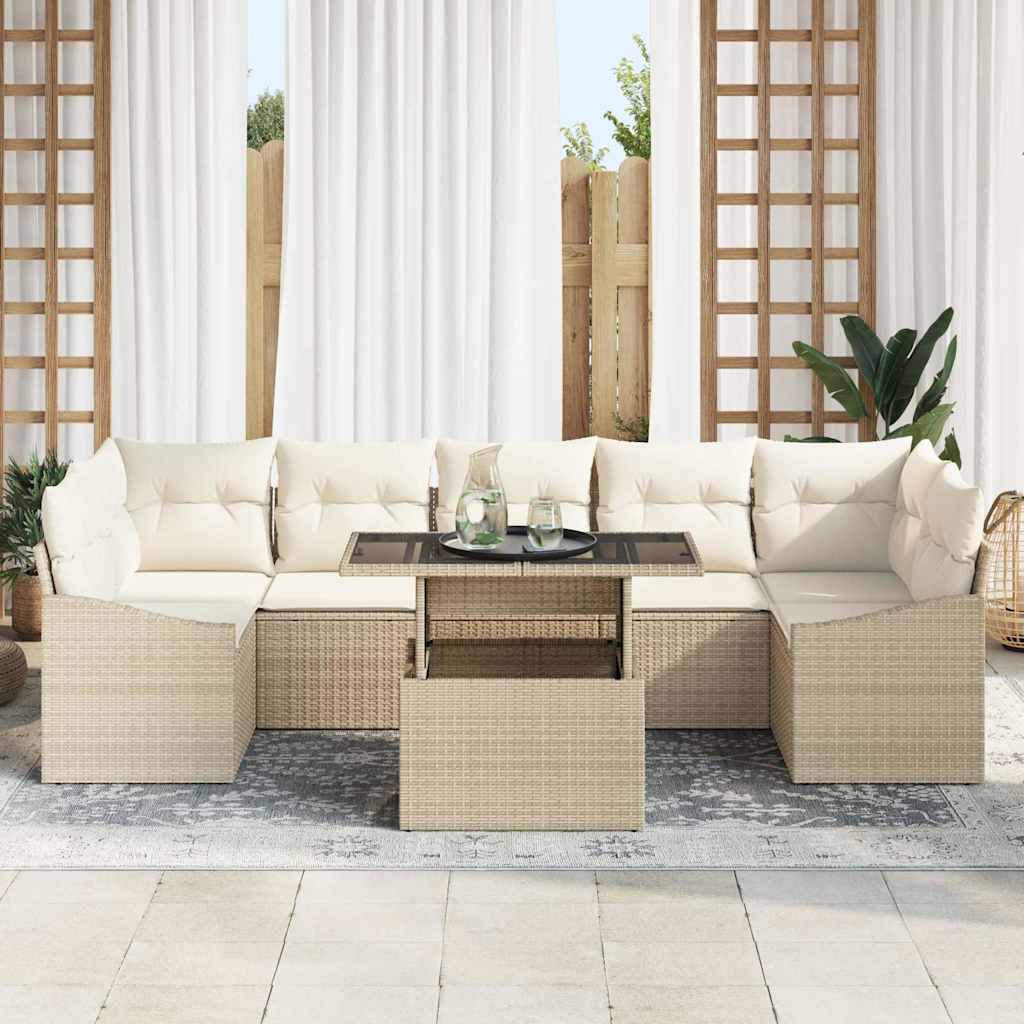 Conjunto de sofá de jardín 8 pcs beige y crema ratán sintético