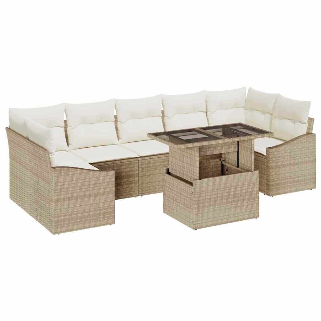 Conjunto de sofá de jardín 8 pcs beige y crema ratán sintético