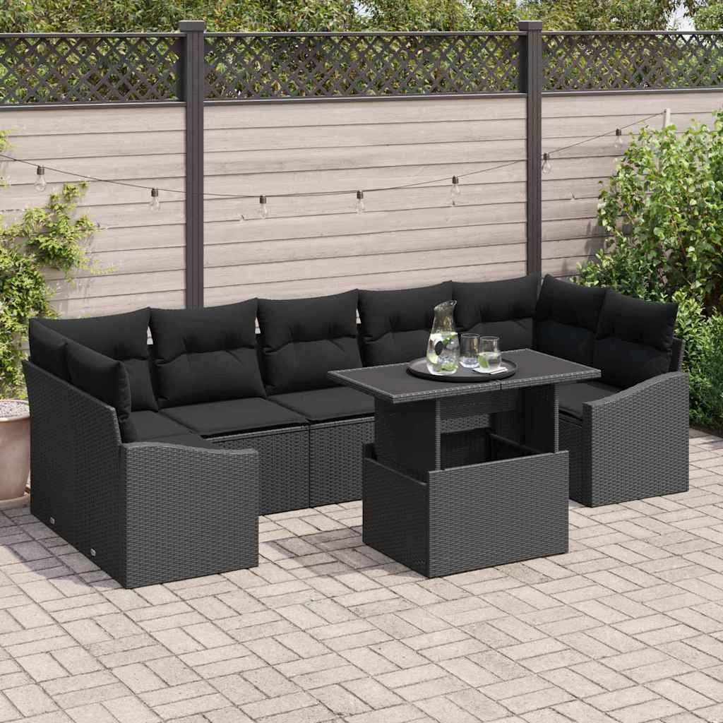 Conjunto de sofá de jardín 8 pcs Marrón y crema ratán sintético