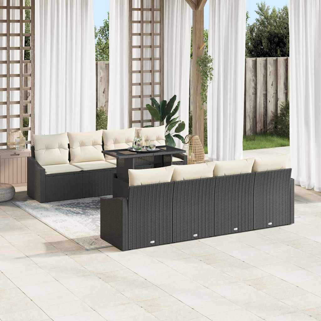 Conjunto de sofá de jardín 7 pcs Negro y crema ratán sintético