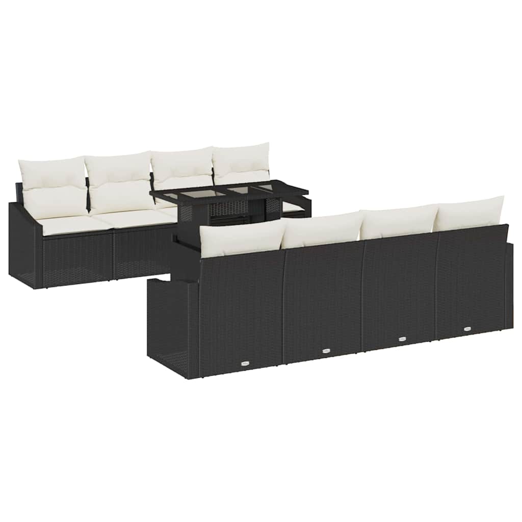 Conjunto de sofá de jardín 7 pcs Negro y crema ratán sintético