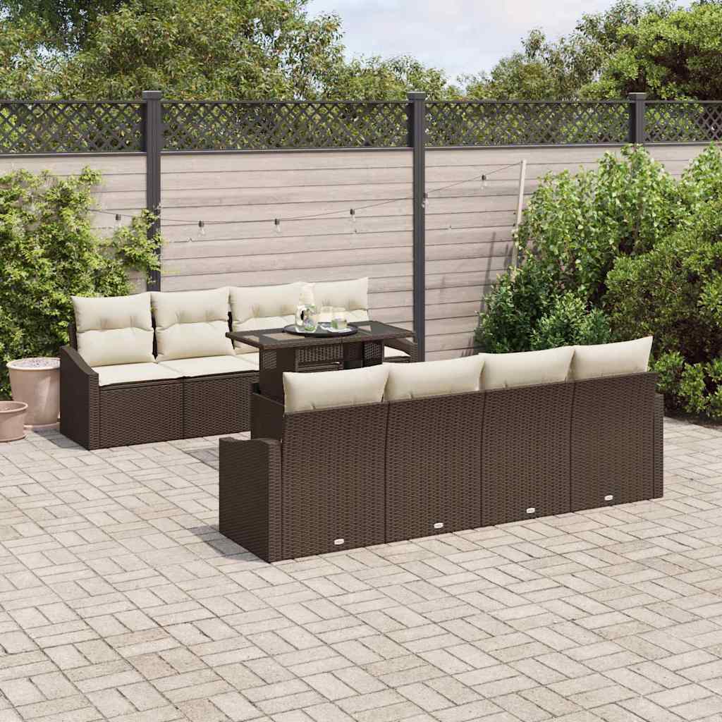 Conjunto de sofá de jardín 7 pcs Marrón y crema ratán sintético