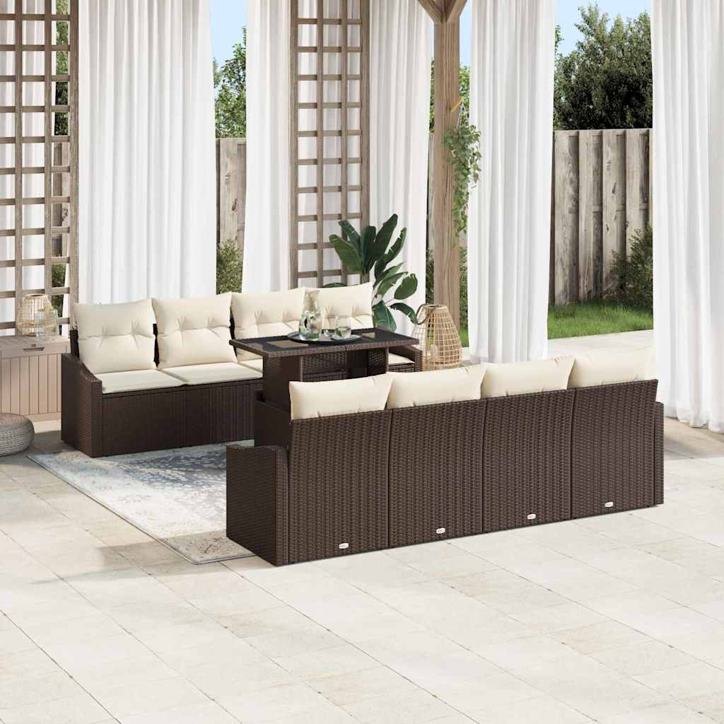 Conjunto de sofá de jardín 7 pcs Marrón y crema ratán sintético