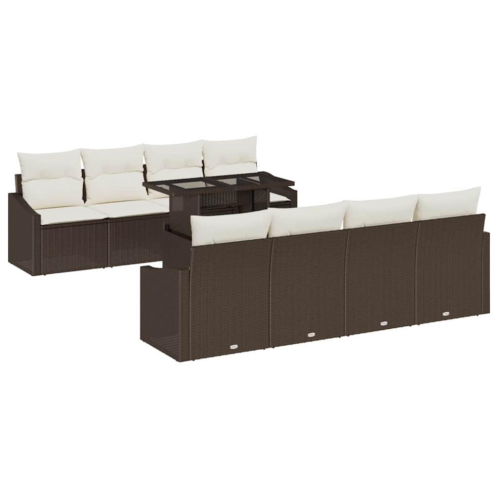 Conjunto de sofá de jardín 7 pcs Marrón y crema ratán sintético