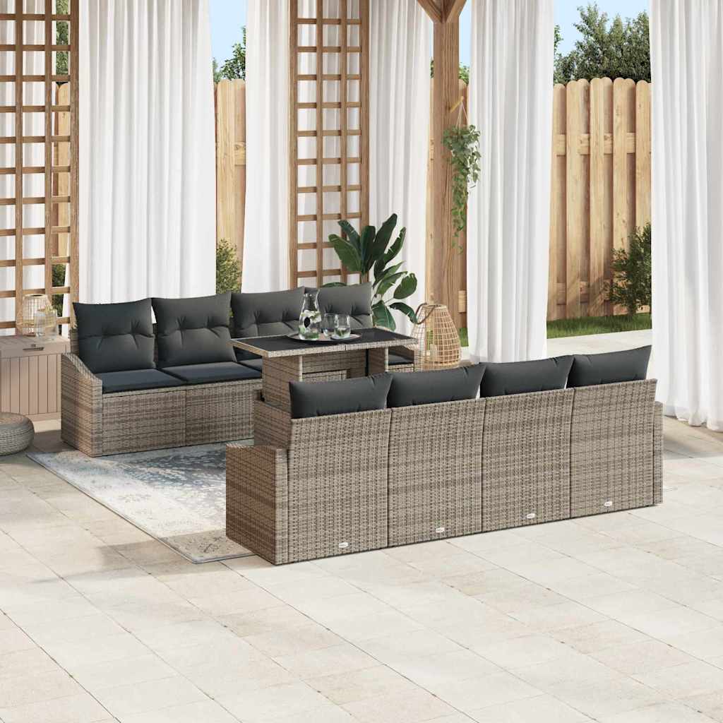 Conjunto de sofá de jardín con cojín 7 pcs Gris ratán sintético