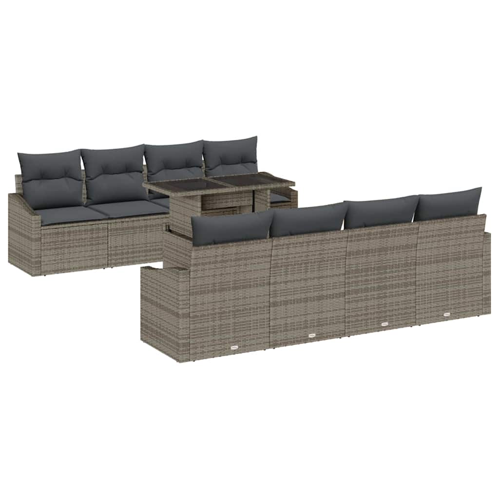 Conjunto de sofá de jardín con cojín 7 pcs Gris ratán sintético