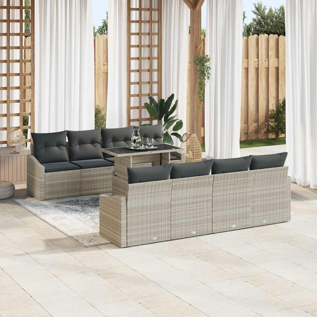Conjunto de sofá de jardín 7 pcs Gris Claro ratán sintético