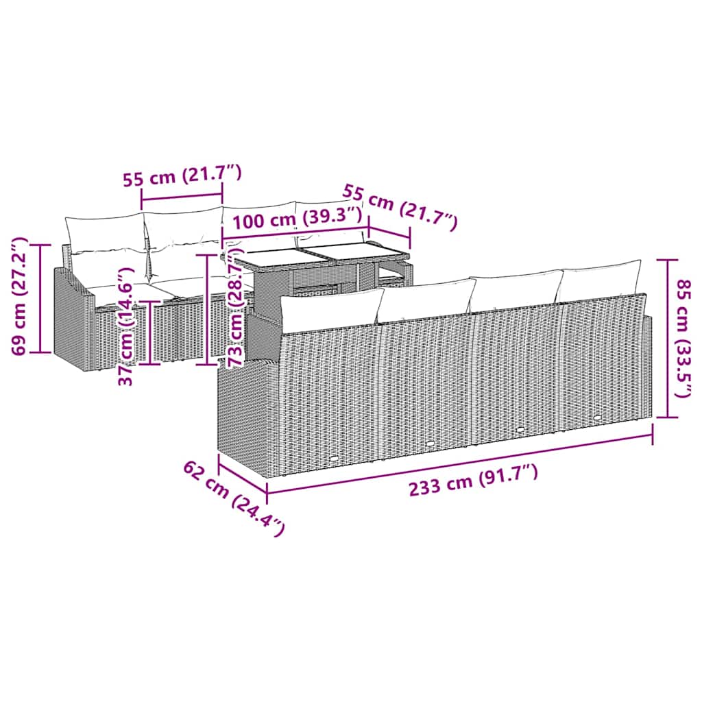 Conjunto de sofá de jardín 7 pcs Gris Claro ratán sintético