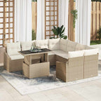 Conjunto de sofá de jardín 9 pcs Beige y Crema ratán sintético