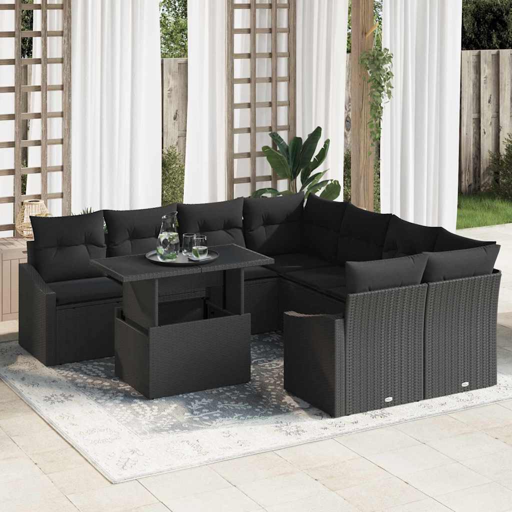 Conjunto de sofá de jardín 9 pcs Beige y Crema ratán sintético