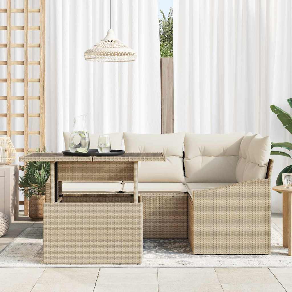 Conjunto de sofá de jardín 5 pcs Beige y Crema ratán sintético