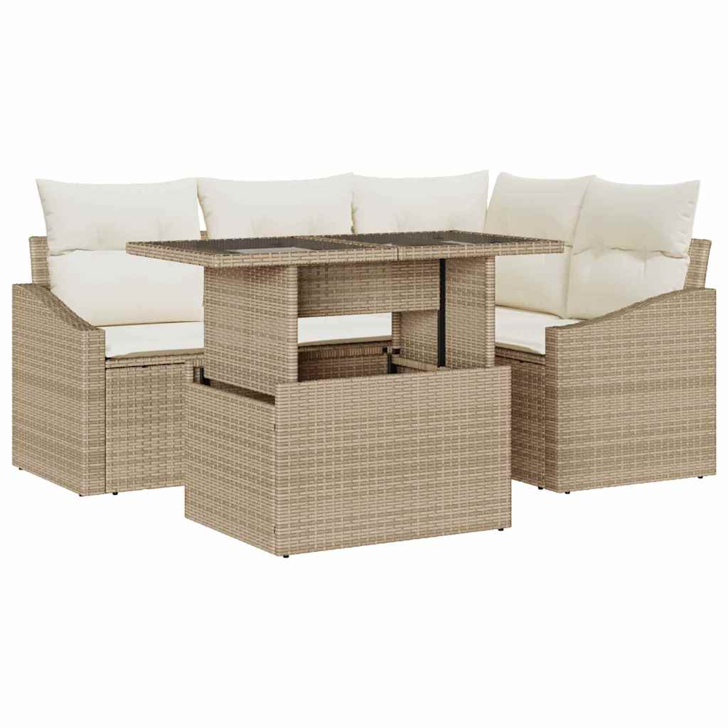 Conjunto de sofá de jardín 5 pcs Beige y Crema ratán sintético