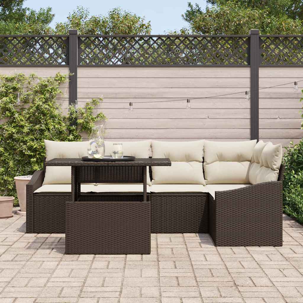 Conjunto de sofá de jardín con cojín 6 pcs Marrón y crema