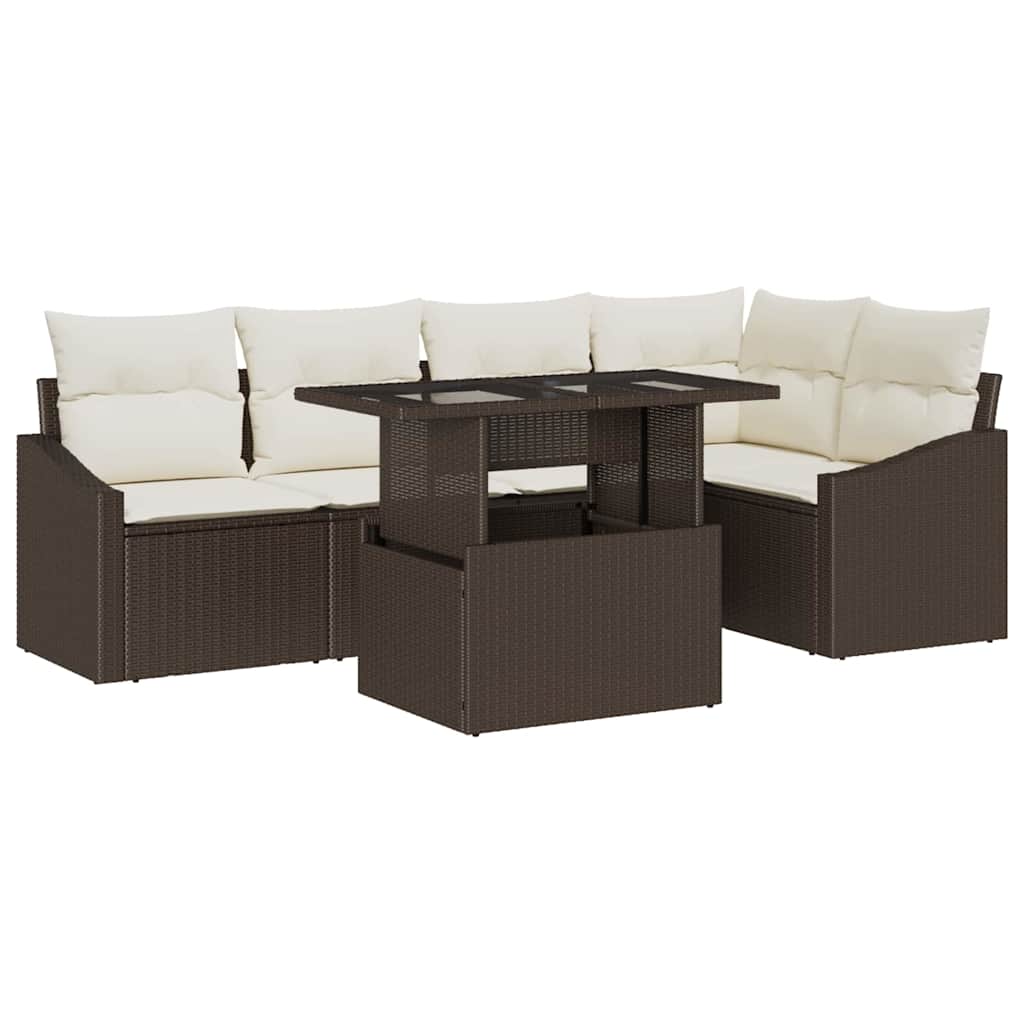 Conjunto de sofá de jardín con cojín 6 pcs Marrón y crema