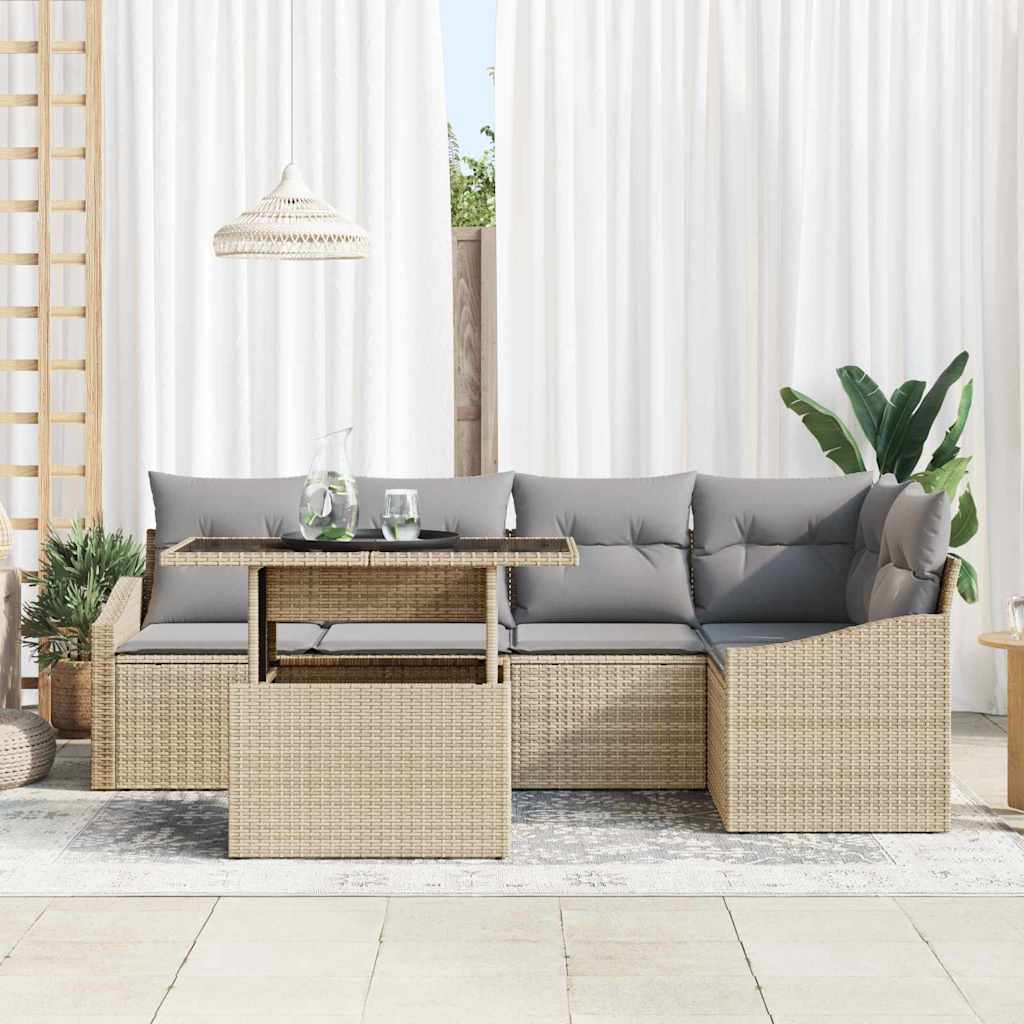 Conjunto de sofá de jardín con cojín 6 pcs beige y gris claro