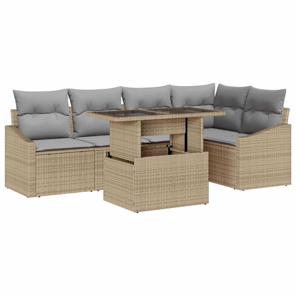 Conjunto de sofá de jardín con cojín 6 pcs beige y gris claro