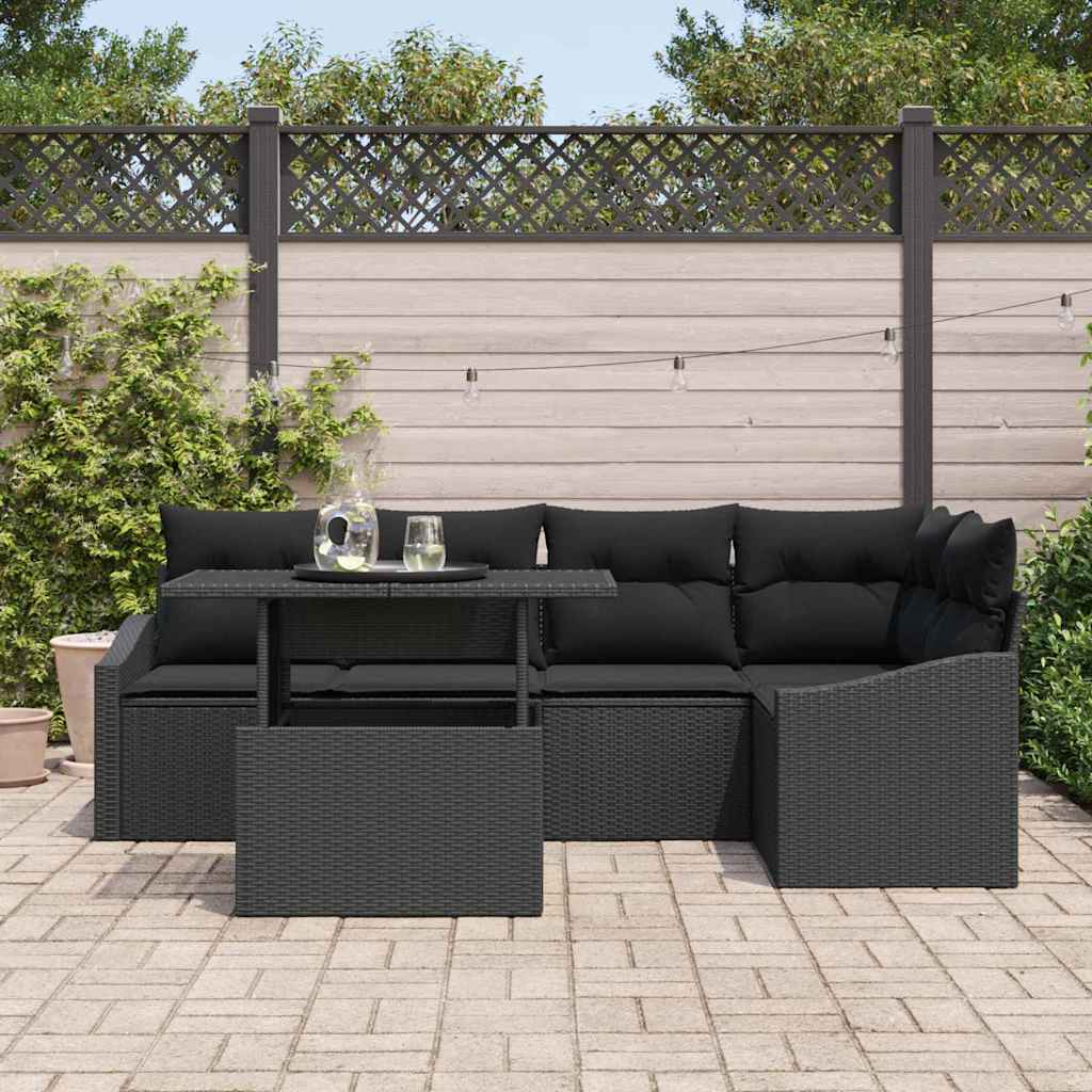 Conjunto de sofá de jardín 6 pcs Negro ratán sintético